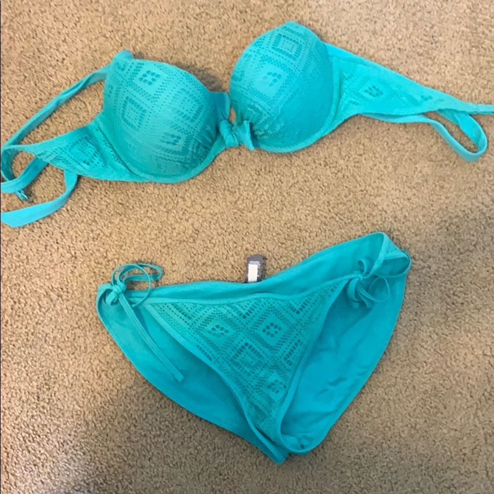 aerie teal swimsuit large bottom 34D top